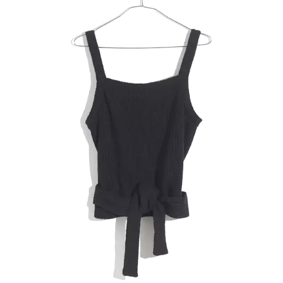 Madewell Texture & Thread Tie Wrap Tank Top in Black Stripe Size Large - Picture 2 of 8